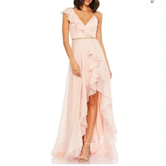 MAC DUGGAL Embellished Long Evening Dress V-Neck A Line Gown Pink/ Salmon Size 0 - Picture 1 of 10